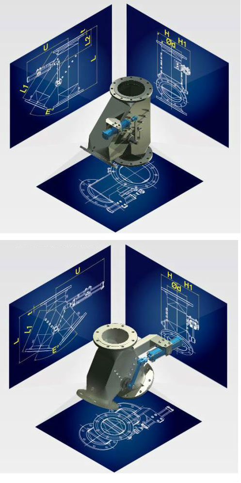 3D diagram for power, granules, and pellets damper diverter valve