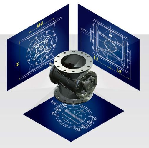 3D diagram for GRL, gravity discharge granular rotary valve